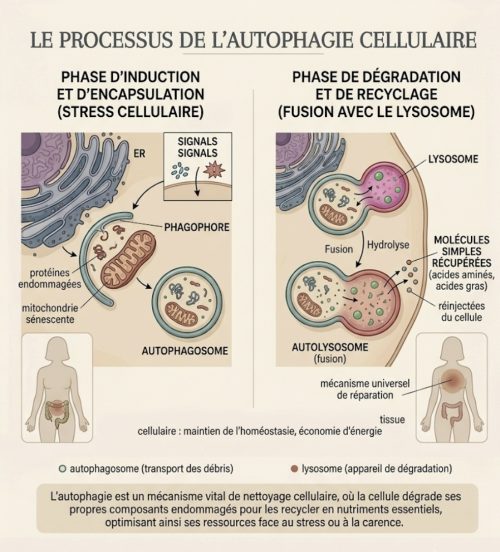Schéma représentant de façon simple l'autophagie