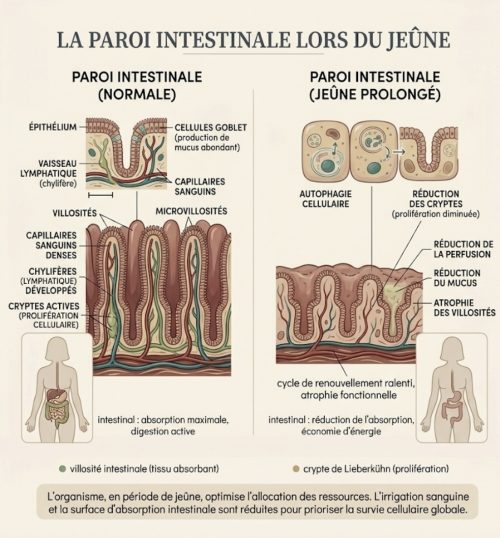 schéma représentant la paroi intestinale durant le jeûne