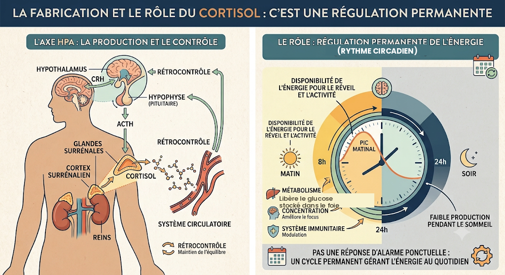schéma fabrication et rôle du cortisol