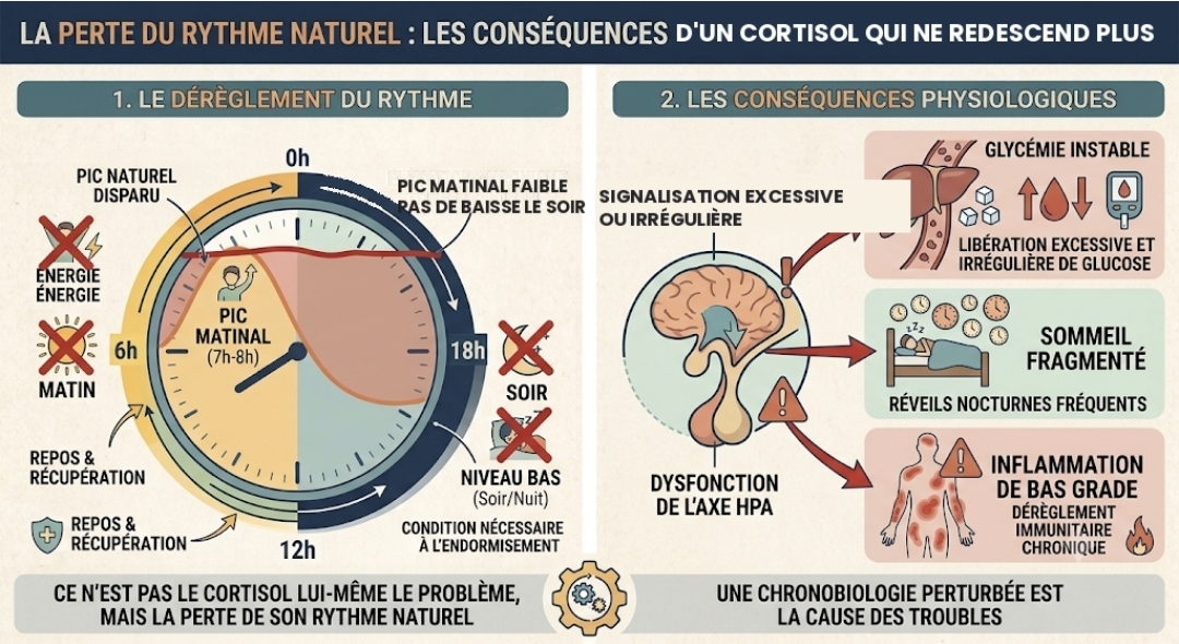 schéma explicatif de la perte du rythme naturel du cortisol